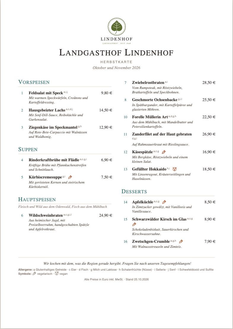 Die Herbstkarte in Petrol mit €-Zeichen